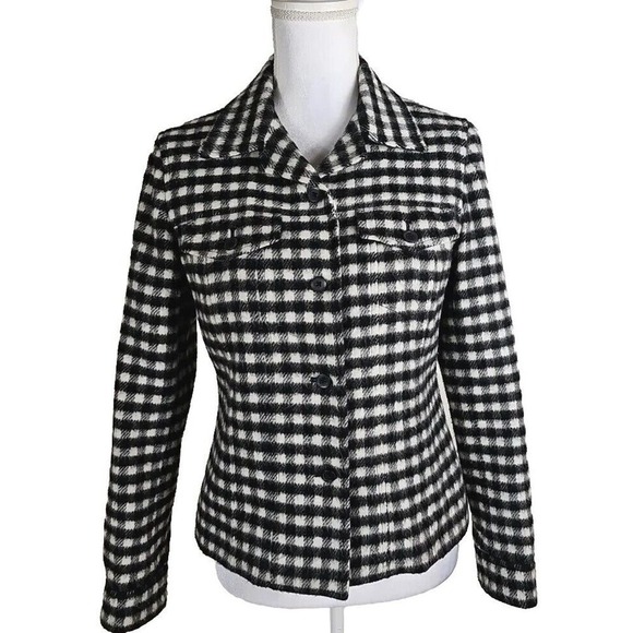 Talbots ~Woman Size 6 Petite~ White/Black Plaid Print Wool Blend Jacket Blazer. - Picture 7 of 12